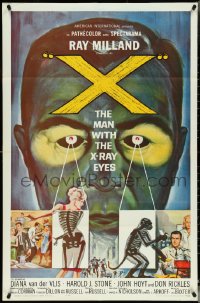 5b1383 X: THE MAN WITH THE X-RAY EYES 1sh 1963 Ray Milland strips souls & bodies, cool art!