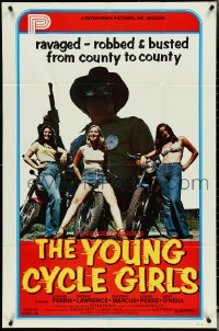 5b1384 YOUNG CYCLE GIRLS 1sh 1977 sleazy riders, ravaged - robbed & busted from county to county!