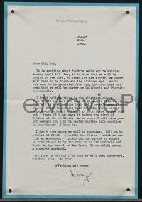 5b0084 MARY PICKFORD signed letter 1949 about moving to New York for husband's radio & TV work!