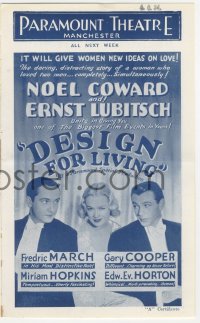 5b1406 DESIGN FOR LIVING local theater English program 1934 Gary Cooper, Hopkins, March, Lubitsch!