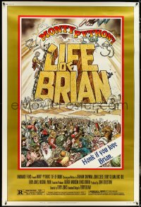 5c0031 LIFE OF BRIAN 40x60 1979 Monty Python, great wacky artwork of Chapman running from mob!