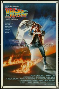 5c0551 BACK TO THE FUTURE studio style 1sh 1985 art of Michael J. Fox & Delorean by Drew Struzan!