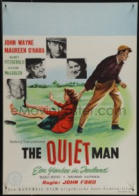 5c0349 QUIET MAN Dutch 1953 great art of John Wayne dragging Maureen O'Hara, John Ford!