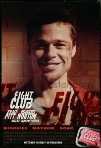 5c0631 FIGHT CLUB advance 1sh 1999 David Fincher, great close-up portrait of Brad Pitt!