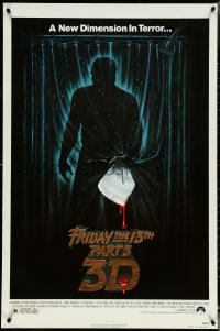 5c0650 FRIDAY THE 13th PART 3 - 3D 1sh 1982 slasher sequel, art of Jason stabbing through shower!