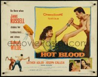 5c0499 HOT BLOOD style B 1/2sh 1956 great image of barechested Cornel Wilde grabbing Jane Russell!