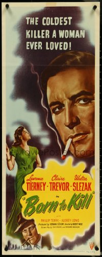 5c0409 BORN TO KILL insert 1946 classic noir art of smoking Lawrence Tierney & sexy Claire Trevor!