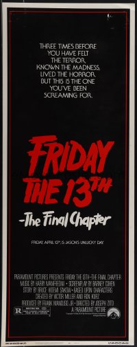 5c0413 FRIDAY THE 13th - THE FINAL CHAPTER insert 1984 Part IV, slasher sequel, Jason's unlucky day!