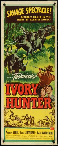 5c0417 IVORY HUNTER insert 1952 art of big game hunters, rhinoceros & elephants in darkest Africa!