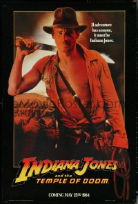 5c0696 INDIANA JONES & THE TEMPLE OF DOOM teaser 1sh 1984 adventure is his name, Ford w/ machete!