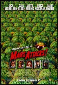 5c0745 MARS ATTACKS! advance DS 1sh 1996 directed by Tim Burton, great image of brainy aliens & cast