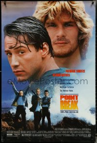 5c0798 POINT BREAK DS 1sh 1991 Keanu Reeves, Patrick Swayze and gang in masks, robbery & surfing!