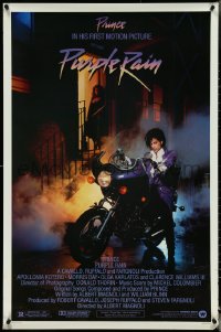 5c0806 PURPLE RAIN 1sh 1984 great image of Prince riding motorcycle, in his first motion picture!