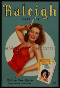 5c0367 BROWN & WILLIAMSON 10x16 advertising poster 1940s sexy smoking woman reclining w/ cigarette!