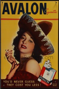 5c0366 BROWN & WILLIAMSON 10x16 advertising poster 1940s sexy woman wearing sombrero, Avalon cigs!