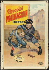 5c0013 CHOCOLAT PAILHASSON 32x45 French advertising poster 1905 boys fighting over candy bar, rare!