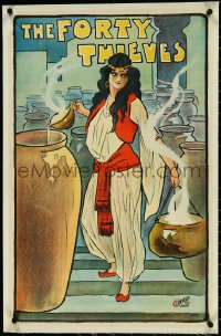 5c0110 FORTY THIEVES linen 19x29 English stage poster c1900-1910 cool full-length art of female lead!