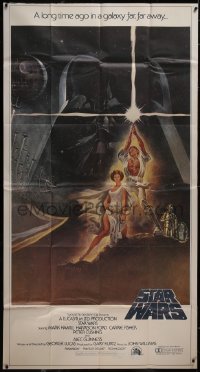 5f0179 STAR WARS 3sh 1977 George Lucas classic sci-fi epic, great montage art by Tom Jung!