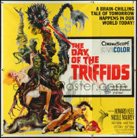 5f0074 DAY OF THE TRIFFIDS 6sh 1962 classic English horror, cool art of monster with girl, rare!