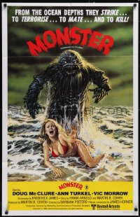 5f0219 HUMANOIDS FROM THE DEEP Aust 1sh 1980 classic art of Monster over sexy girl on beach!