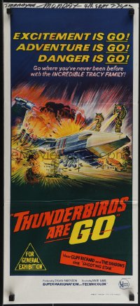 5f0211 THUNDERBIRDS ARE GO Aust daybill 1966 marionette puppets, cool sci-fi action artwork!