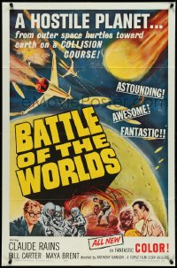 5f0641 BATTLE OF THE WORLDS 1sh 1963 cool sci-fi, flying saucers from a hostile enemy planet!