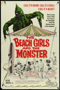5f0643 BEACH GIRLS & THE MONSTER 1sh 1965 classic schlocky grade-Z movie, music by Frank Sinatra Jr!