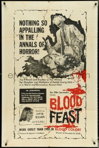 5f0665 BLOOD FEAST 1sh 1963 Herschell Gordon Lewis classic, Connie Mason, great horror art!
