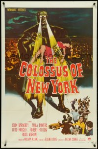 5f0694 COLOSSUS OF NEW YORK 1sh 1958 great art of robot monster holding sexy girl & attacking!