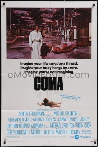 5f0696 COMA 1sh 1977 Genevieve Bujold finds room full of coma patients in special harnesses!