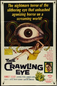 5f0702 CRAWLING EYE 1sh 1958 classic art of the slithering eyeball monster with female victim!