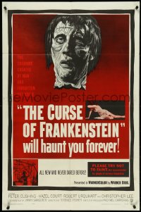 5f0709 CURSE OF FRANKENSTEIN 1sh 1957 Fisher, Hammer, cool close up art of monster Christopher Lee!