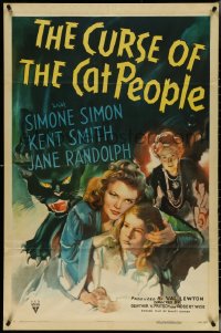 5f0710 CURSE OF THE CAT PEOPLE 1sh 1944 art of Simone Simon & black cat, Robert Wise, Val Lewton!