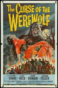 5f0711 CURSE OF THE WEREWOLF 1sh 1961 Hammer, art of Oliver Reed holding victim by Joseph Smith!