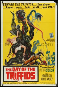 5f0718 DAY OF THE TRIFFIDS 1sh 1962 classic English sci-fi horror, cool art of monster with girl!