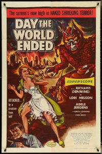 5f0719 DAY THE WORLD ENDED 1sh 1956 Roger Corman, great art of sexy Lori Nelson & wacky monster!