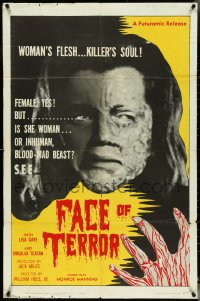 5f0771 FACE OF TERROR 1sh 1964 is she woman, or inhuman, blood-mad beast!