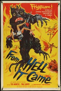 5f0793 FROM HELL IT CAME 1sh 1957 classic artwork of wacky tree monster holding sexy girl!