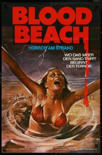 5f0097 BLOOD BEACH German 1981 completely different art of sexy girl in bikini sinking in sand!