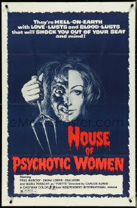 5f0841 HOUSE OF PSYCHOTIC WOMEN 1sh 1975 they're Hell-on-Earth with love-lusts & blood-lusts!