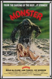 5f0846 HUMANOIDS FROM THE DEEP int'l 1sh 1980 art of monster looming over sexy girl on beach!