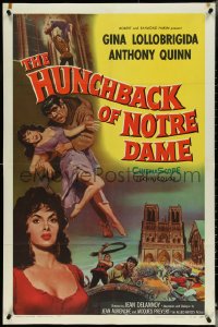 5f0848 HUNCHBACK OF NOTRE DAME 1sh 1957 Anthony Quinn as Quasimodo, sexy Gina Lollobrigida!