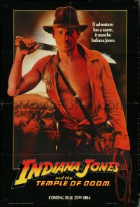 5f0864 INDIANA JONES & THE TEMPLE OF DOOM teaser 1sh 1984 adventure is his name, Ford w/ machete!