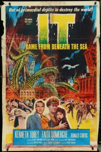 5f0877 IT CAME FROM BENEATH THE SEA 1sh 1955 Ray Harryhausen, wave of terror, light blue style!