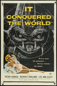 5f0878 IT CONQUERED THE WORLD 1sh 1956 Roger Corman, Kallis art of wacky monster & sexy girl!