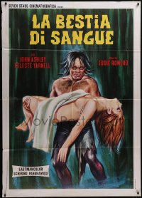 5f0046 BEAST OF BLOOD Italian 1p 1972 different art of monster holding sexy naked girl, ultra rare!