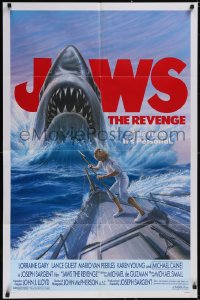 5f0892 JAWS: THE REVENGE 1sh 1987 great artwork of shark attacking ship, this time it's personal!