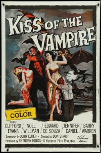 5f0905 KISS OF THE VAMPIRE 1sh 1963 Hammer, cool art of devil bats attacking by Joseph Smith!