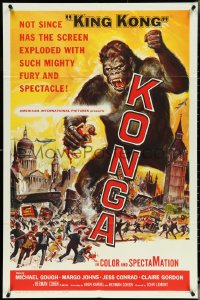 5f0906 KONGA 1sh 1961 great horror sci-fi art of giant angry ape terrorizing city by Reynold Brown!