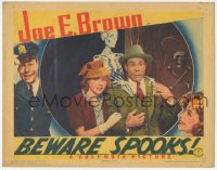 5f0244 BEWARE SPOOKS LC 1939 pretty Mary Carlisle & Joe E. Brown with wacky skeleton behind them!